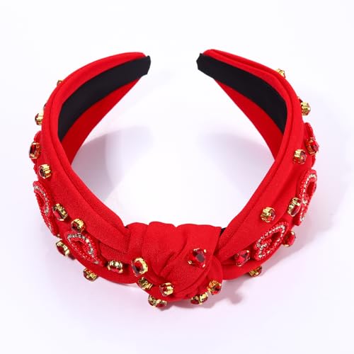 MOLOCH Pink Heart Headband for Women Rhinestone Conversation Love Heart Headbands Crystal Knotted Bejeweled Wide Velvet Fashion Hairband Valentines Day Country Concert Hair Accessories