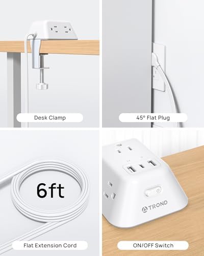 Desk Clamp Power Strip, Surge Protector with 5 AC Outlets and 3 USB Ports, Desk Mount Charging Station, Fit 1.97in Tabletop Edge Thick, 6FT Extension Cord, for Home Office Gaming Accessories