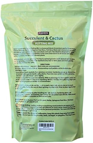 Harris Premium Succulent and Cactus Potting Soil Mix, Fast Draining with Added Nutrients, 4 Quarts