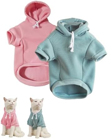 QWINEE 2Pcs Basic Dog Hoodie, Dog Warm Jacket, Cat Apparel, Dog Shirt, Dog Clothes for Puppy Kitten Small Medium Dogs Cats Pink and Green X-Large
