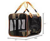 Buddy's Best Airline Approved Pet Carrier – Army Camo & Orange for Dog or Cat, Fits Under Seat, TSA Compliant, Ventilated Mesh Design w/Waterproof Base & Reflective Strips
