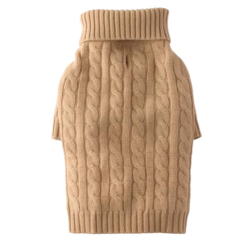 Gable – The Cable Knit Sweater Cashmere Wool Pet Pullover for Small, Medium and Large Dogs, Camel, XX-Small