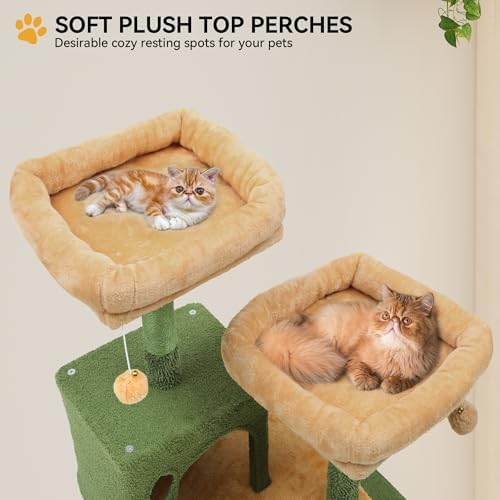 YITAHOME 76in Tall Cactus Cat Tree Tower with Self-Grooming Brush, Cute Cat Climbing Tower for Indoor Cats with Cat Condo, Plush Platform, Hammock, Sisal Scratching Posts, Dangling Ball