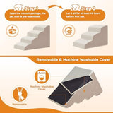 Pet Stairs for Small Dogs - 5-Step Curved Dog Ramp for Bed, Couch, Sofa, Car and Chairs - Non-Slip Bottom Design - Cat Scratching Board - High Density Foam Portable Pet Step - Beige