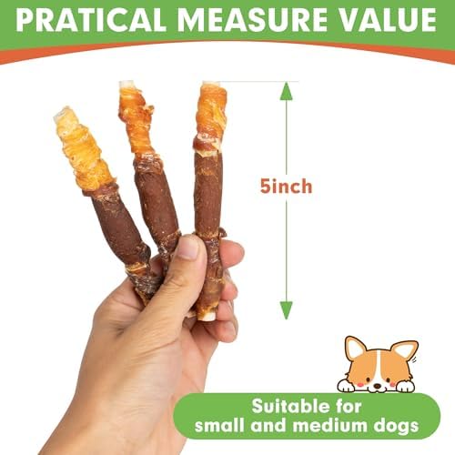 MON2SUN Dog Treats, Triple Flavor 5 Inch Chicken Liver Duck and Chicken Wrapped Rawhide Snacks for Small and Medium Dogs, 10.58 Oz (15 Count-Pack of 1)