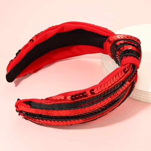 Game Day Knotted Headband Sequin Beaded Football Headband Game Day Sports Wide Top Knot Head Band Hair Accessories Gift