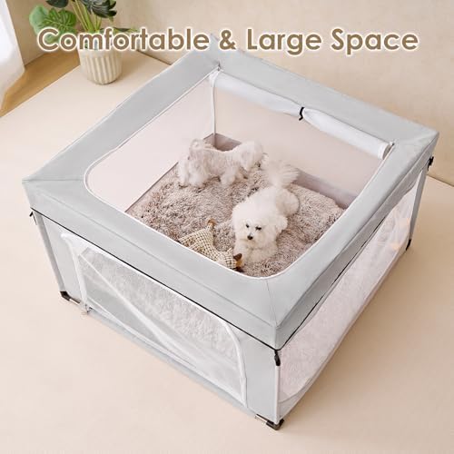 EHEYCIGA 42x42x26 Inches Puppy Playpen for Dogs & Cats Indoor or Outdoor - Foldable Dog Play Pen with Door, Dog Fence for Small Pets with Heavy-Duty Oxford & Steel Frame, with Cover