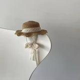 Pet Straw Sun Hat - Lace - Trimmed Summer Beach Hat with Bow, Adjustable Sun Protection Cap for Small Dogs & Cats (Size S, Beige)