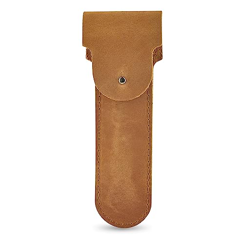 Safety Razor Head Protecting Leather Cover, Genuine Cowhide Leather Double Edge Safety Razor Case Accessories for Travel, Butterfly Razor Case (Vintage Brown)