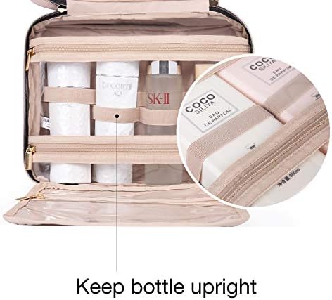 BAGSMART Large Toiletry Bag Travel Bag with Hanging Hook, Water-resistant Makeup Cosmetic Bag Travel Organizer for Accessories, Shampoo, Full Sized Container, Toiletries