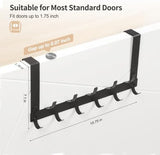 Over The Door Hooks for Hanging, Over The Door Hanger with 5 Triple Coat Hooks, Over The Door Towel Rack for Bathroom, Door Hanger Hooks for Coat, Bags and Hat (Black, 2 Pack)