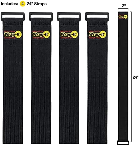 Super-Stretch Wrap-It Storage Straps, 24" (4 Pack) - Elastic Hook and Loop Cinch Straps - Garden Hose Strap, Pool Hose Organizer, Cables Straps, Extension Cord Wrap, Garage and RV Storage Accessories