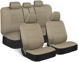 BDK PolyPro Car Seat Covers Full Set in Solid Beige, Front and Rear Split Bench Seat Covers for Cars, Easy to Install Car Seat Cover Set, Car Accessories for Auto Trucks Van SUV - Solid Beige