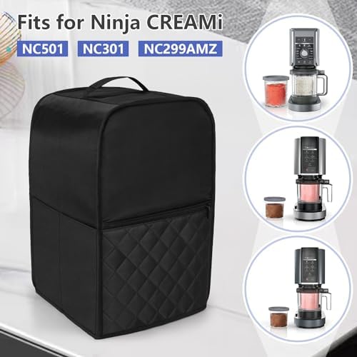 LUXJA Dust Cover Compatible with Ninja CREAMi NC501, NC301, NC299AMZ, Ice Cream Maker Dust Cover Compatible with Ninja Ice Cream Maker Machine with Accessories Pockets, Black