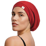 YANIBEST Silk Satin Bonnet Hair Cover Sleep Cap - Wine Red Adjustable Stay on Silk Lined Slouchy Beanie Hat for Night Sleeping