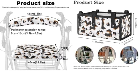LedBack 3 Pack Rollator Accessories Walker Seat and Backrest Rollbar Covers Walker Storage Bag Dachshund Print Universal Walker Accessories for Mobility Scooter