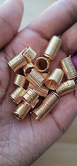Beaditwearitloveit Copper Dreadlock Coils Wire Wrapped Loc Jewelry Beads For Braids Twists Natural Hair Cuffs Handmade Accessories (Gold)