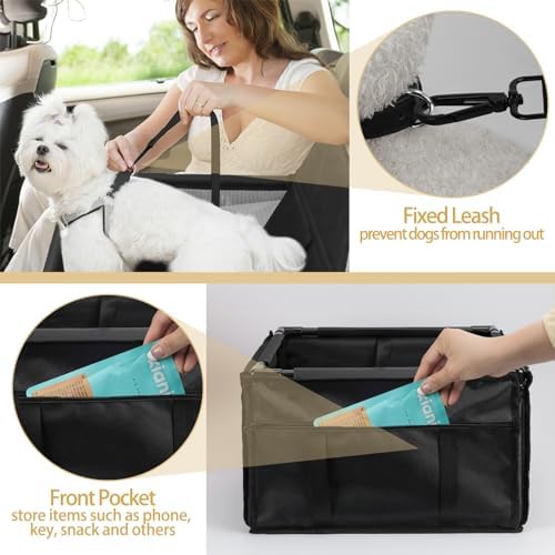 PetsHome Dog Car Seat Foldable Dog Car Booster Seat Waterproof Breathable Oxford Travel Bag for Small to Medium Dogs, Puppies, and Pets-Pure Black-Upgrade