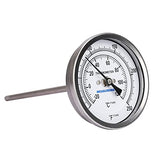 Measureman Fully Stainless Steel Pot, Kettle, Brewing Bimetal Dial Thermometer, 3" Dial, 6" Stem, 0-250 deg F/-20-120 deg C, -1% Accuracy, Adjustable, 1/2" NPT Back Mount