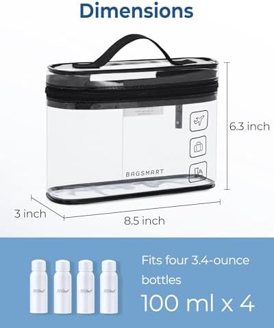 BAGSMART TSA Approved Toiletry Bag, 3 Pack Clear Makeup Cosmetic Bag Organizer, Quart Size Travel Bag for Toiletries, Carry-on Travel Accessories Essentials, Pink-3pcs