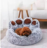 Warm Fluffy Round paw Dog cat Bed Calming, Washable Anti Slip Bottom (Pink, Large)