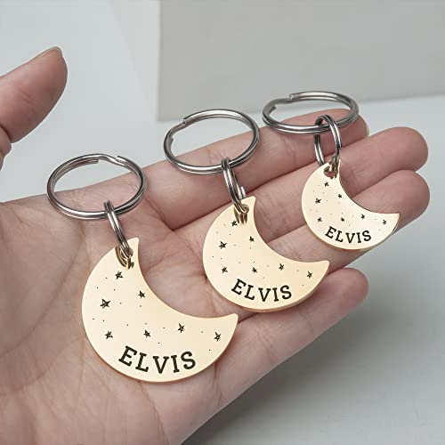 Anavia Starry Sky Theme Pet ID Tags in Half Moon & Star Shape, Personalized Dog Name Tag Cat Tag, Glossy Stainless Steel Gold Plated Black Rainbow Dog Collar Tag (Large, Moon Shape, Rainbow)