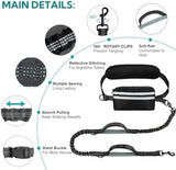 Hands Free Dog Leash with Pouch, Retractable Bungee with Double Padded Handles, Dog Waist Leash for Dog Walking, Dog Leashes with Bungee for Medium & Large Dog, Dog Walking Accessories