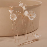 4Pcs Bridal Hair Pins Soft Ceramic Flower Bride Wedding Hair Accessories Hair Piece for Women and Girls - Gold