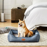 Orthopedic Dog Beds for Medium Dogs, Durable Egg Crate Foam Sofa Dog Bed wit Washable Removable Cover,Waterproof Lining,Pet Bed for Large Dogs (Denim Blue, 26.4" L x 21.7" W x 6.2" Th)