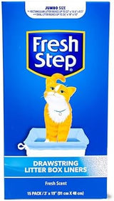 Fresh Step Drawstring Cat Litter Box Liners, Fresh Scent, Size Jumbo, 36" x 19" | Kitty Litter Bags - 15 Count - Cat Litter Liners for Rectangle or Oval Large Litterboxes