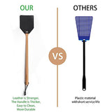 DEBETOOL 2 Pack Sturdy Leather Fly Swatter for Indoors - (19.7”)Long Handle Heavy Duty Wood Fly Swatter With Hanging Rope, Durable Fly Swatter for Outdoor Rustic Bug Swatter Flies,Mosquitoes And Bees