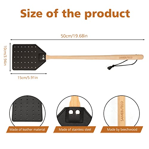 SAMEBUTECO Leather Fly Swatter Black Effective Insects Catcher with Heavy-Duty Design and Bench Wood Handle - 19.7" Length