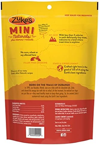 Zuke's Mini Naturals Dog Training Treats, Soft Mini Dog Treats with Vitamins & Minerals, Made for All Breed Sizes Chicken, 16 Ounce (Pack of 2)