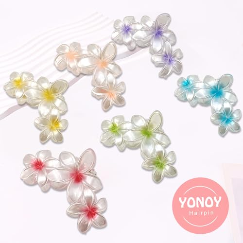 6Pcs Flower Hair Clips for Women,Non-Slip Matte Flower Hair Clips for Women,Hawaiian Hair Flower Clip Large Plumeria Hair Clip Banana Cute Clip Beach Hair Accessories (Pearlescent color)