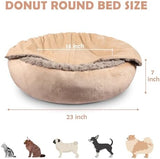 JOEJOY Small Dog Bed Cat Bed with Hooded Blanket, Cozy Cuddler Luxury Puppy Pet Bed, Donut Round Calming Anti-Anxiety Dog Burrow Cave Bed - Anti-Slip Bottom and Machine Washable 23 inch