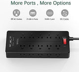 Power Strip 23 in 1, 20 Outlets Surge Protector Wall Mount with 2 USB+1 USB C Ports, Multi Plug Extension Cord 6ft Heavy Duty, Accessories for Gaming, Studio, Home, Office, Desk Organizers