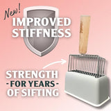 Sprinkle & Sweep Metal Cat Litter Scoop - Heavy Duty Litter Scooper & Speed Sifter with Comfortable Beech Wood Grip - Washable Convenient Stand for Easy and Efficient Cleaning