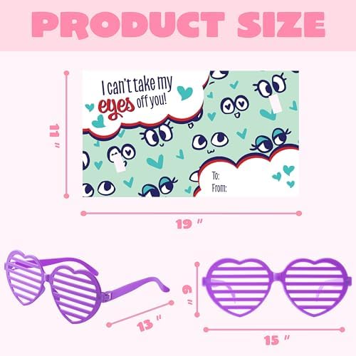 JOYIN 32 Packs Valentines Day Shade Glasses with Gift Cards Heart Shaped Shutter Heart Glasses Valentines Day Accessories for Kids Party Favor Classroom Exchange Prize Supplies