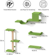 FUKUMARU Cat Wall Shelves, Stable & Safe 4 in 1 Cat Furniture Set, Wooden Climbing Wall with Scratching Post, Bridge and Bed, Stylish Jungle Gym for 16 Inch Drywall - Green