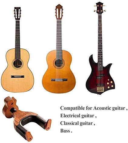 Guitar Wall Mount, Auto Lock Guitar Wall Hanger, Hard Wood Base in Guitar Shape Guitar Hook, Guitar Holder for Acoustic, Electric, Classical, Bass Guitars, Guitar Accessories