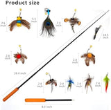 Interactive Cat Toys - 10 PCS Cat Retractable Wand Toy and Feather Toys Refills, Cat Enrichment Toys for Indoor Cats,Feather Cat Toys on a Stick,Cat Toy Small Feather Insects