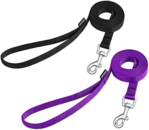 AMAGOOD 6 FT Puppy/Dog Leash, Strong and Durable Traditional Style Leash with Easy to Use Collar Hook,Dog Lead Great for Small and Medium and Large Dog (5/8 in x 6 ft, Black and Purple(2-Pack))