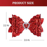 IKOLA Hair Bows for Girls Glitter Hair Clips with Rhinestones Heart Non Slip Metal Alligator Clips Hair Barrettes Sparkly Hair Accessories for Valentine's Day Christmas Back to School - Red