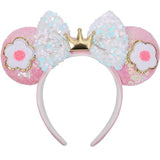 Flower Pink Sequin Mouse Ears Headband, 4" Park Ears, Handmade &, One Size Fits All, Great for Women Girls Birthday Parties, Hair Accessories, Cosplay
