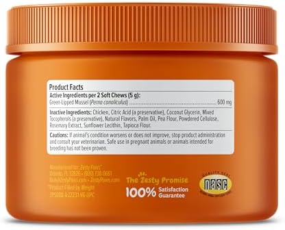 Zesty Paws Mussel Mobility Bites for Dogs - New Zealand Green Lipped Mussel with Natural Glucosamine & Chondroitin + Omega-3 Fatty Acids - Hip & Joint Support Supplement Soft Chews – 90 Count