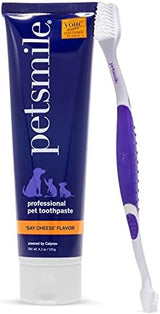 Petsmile Professional Pet Tooth Brushing Kit - Cat & Dog Toothbrush and Toothpaste for Plaque, Tartar, & Bad Breath - VOHC Accepted Non Enzymatic Cat & Dog Toothpaste (Say Cheese, 4.2 Oz)