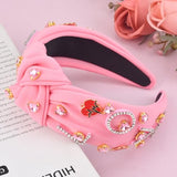 Valentine's Day Headbands for Women Love Letter Rhinestone Pink Headband Pink Jeweled Gem Crystal Knotted Headbands Valentines Hair Accessories Gifts(Letter Love Pink)