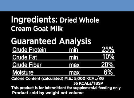 Nature's Diet Pet Dried Whole Cream Goat Milk for use as High Protein, Hypoallergenic Digestion, Anti-inflammatory Powdered Instant Meal Topper (16 oz = 53 Cups or 159 Servings)