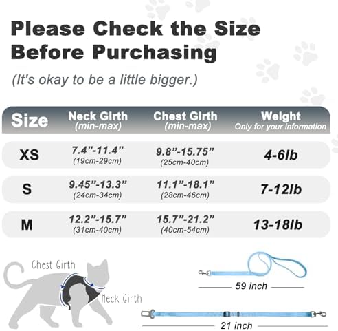 Cat Harness and Leash for Walking, The Upgrade Can be Adjusted in Four Directions and Breathable Cat Harness for Anti Escape That can be Fitted and Positioned, Reflective Strips Harness, Blue, S