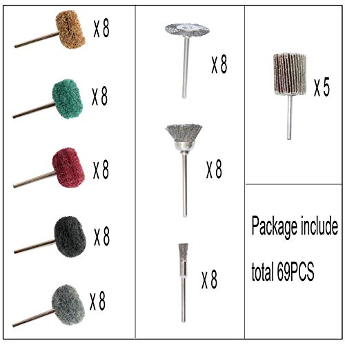 69Pcs Abrasive Wheel Buffing Polishing Wheel Wire Brushes Set for Rotary Tool Accessories,Shank 3mm Mini Brush Polishing Kit,for Power-Operated Grinders